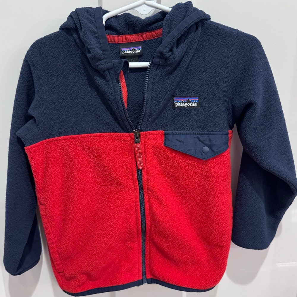 Patagonia Kids' Micro Snap Fleece Jacket in Red and Navy